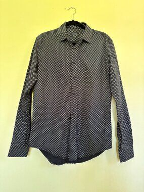 Zara Men's Slim Fit Dress Shirt Navy with White details. EXCELLENT COND Large